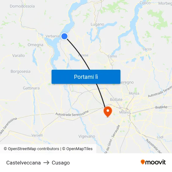 Castelveccana to Cusago map