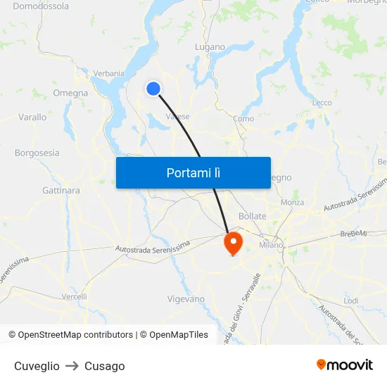 Cuveglio to Cusago map
