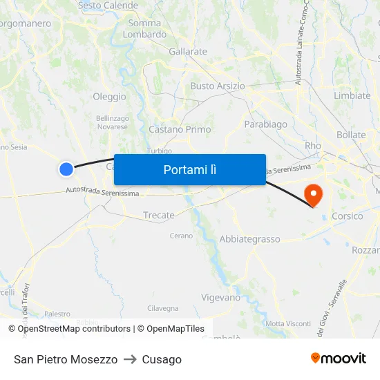 San Pietro Mosezzo to Cusago map