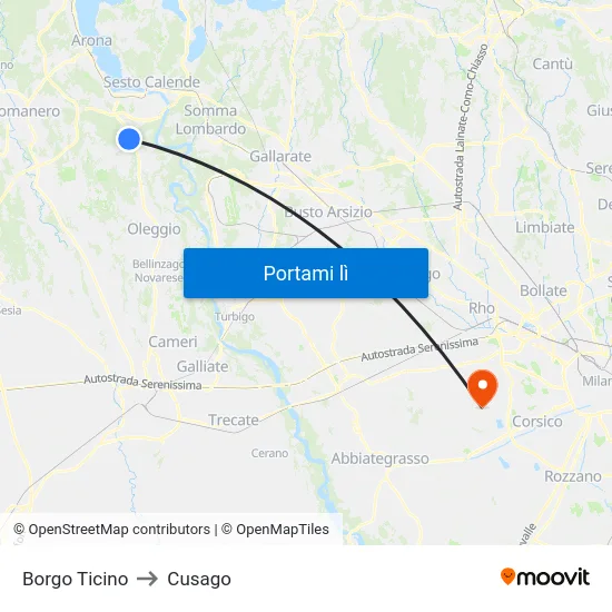 Borgo Ticino to Cusago map