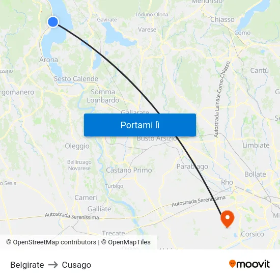 Belgirate to Cusago map
