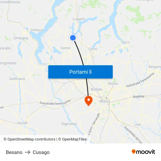 Besano to Cusago map