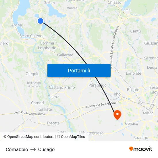 Comabbio to Cusago map