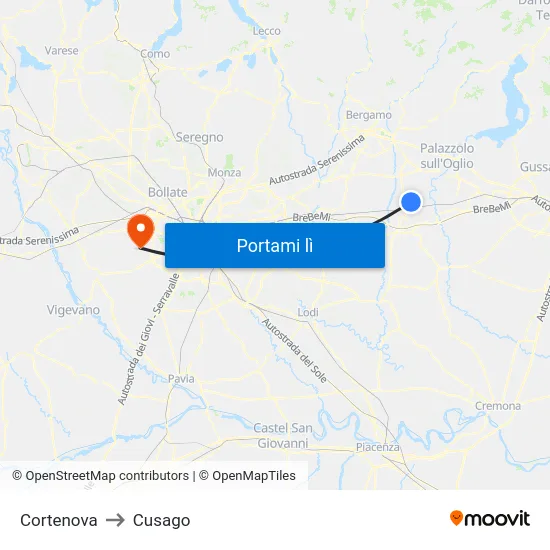 Cortenova to Cusago map