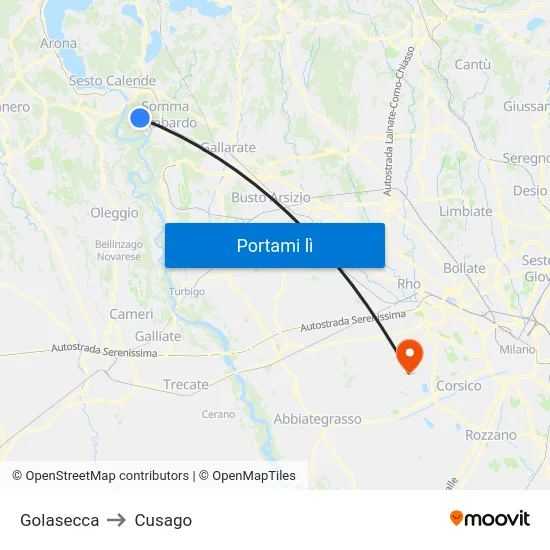 Golasecca to Cusago map
