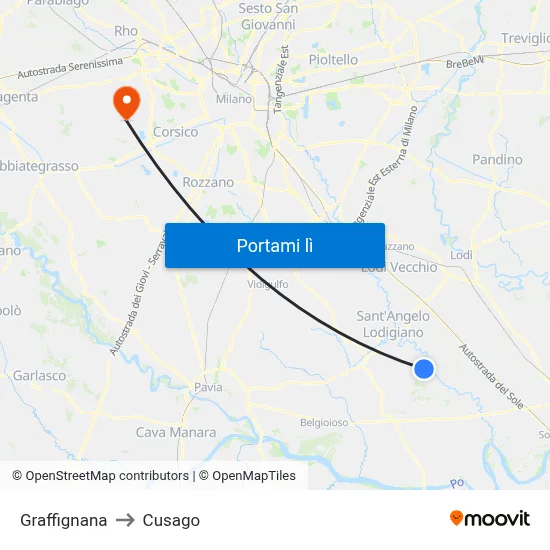 Graffignana to Cusago map