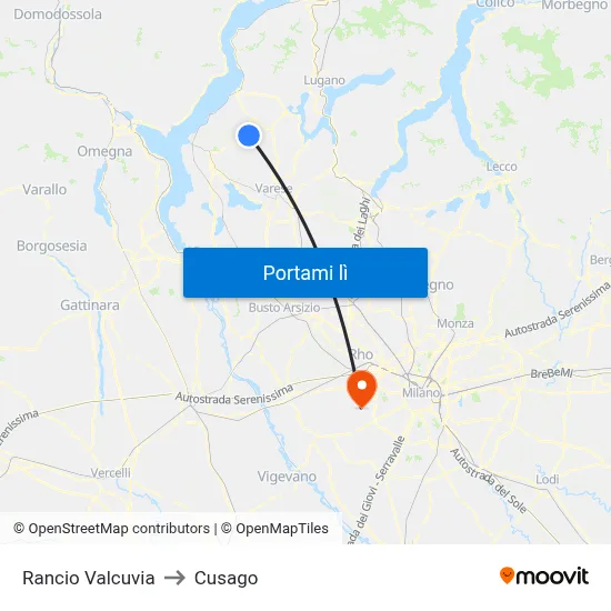 Rancio Valcuvia to Cusago map