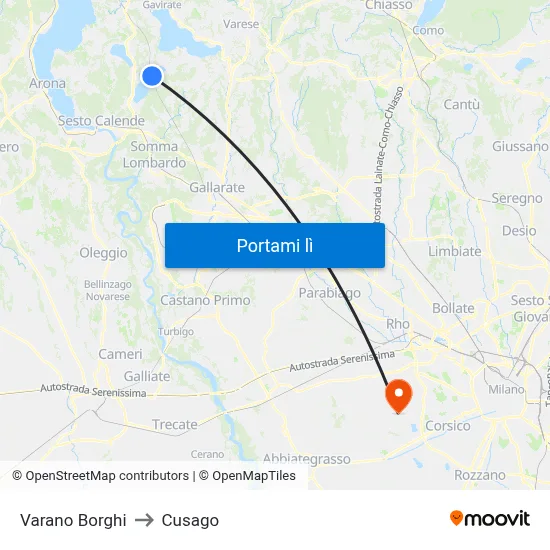 Varano Borghi to Cusago map
