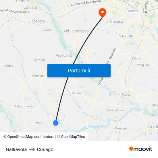 Galliavola to Cusago map