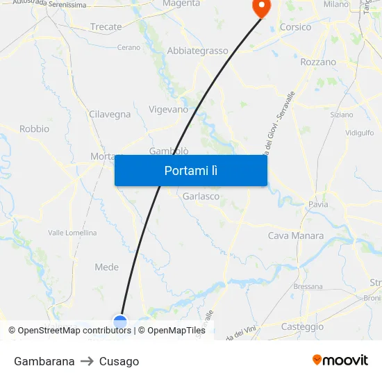 Gambarana to Cusago map
