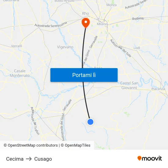 Cecima to Cusago map