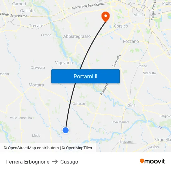 Ferrera Erbognone to Cusago map
