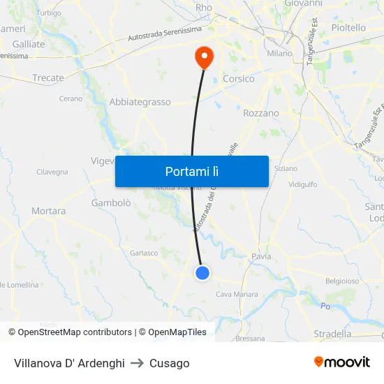 Villanova D' Ardenghi to Cusago map