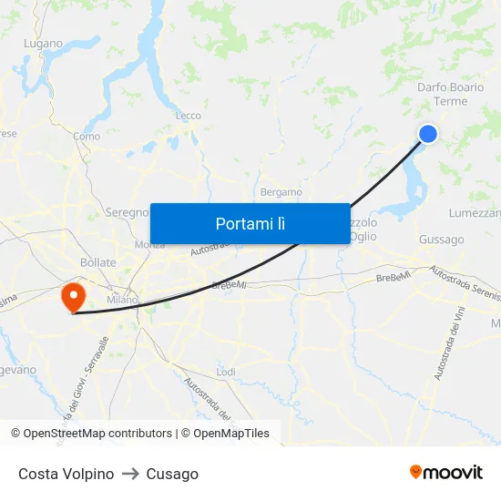 Costa Volpino to Cusago map