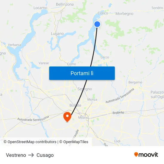 Vestreno to Cusago map