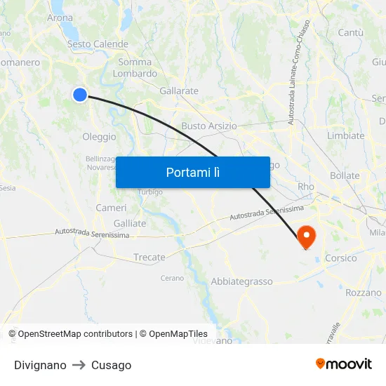 Divignano to Cusago map
