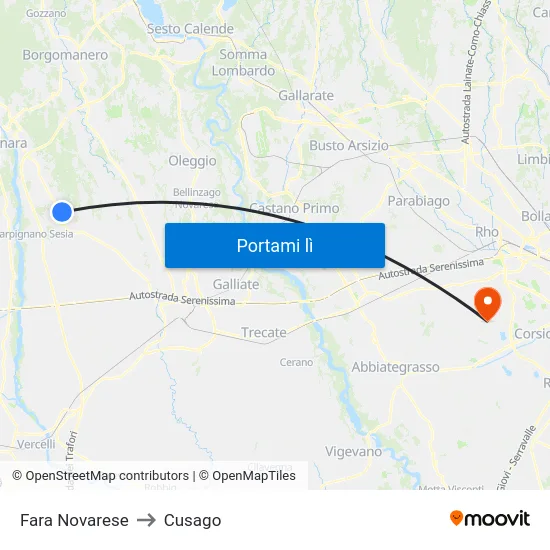 Fara Novarese to Cusago map