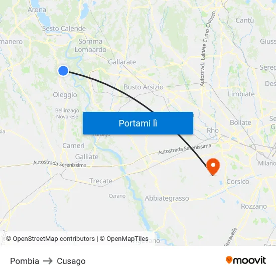 Pombia to Cusago map