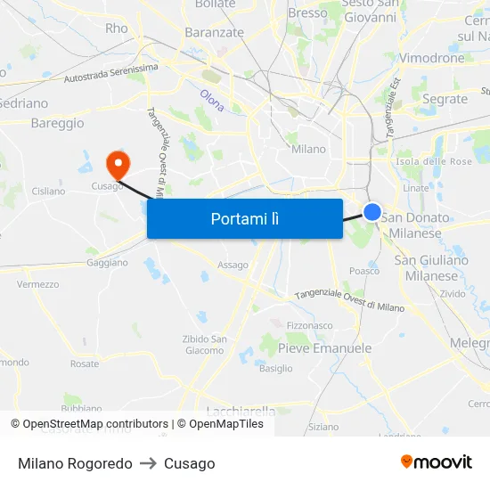 Milano Rogoredo to Cusago map