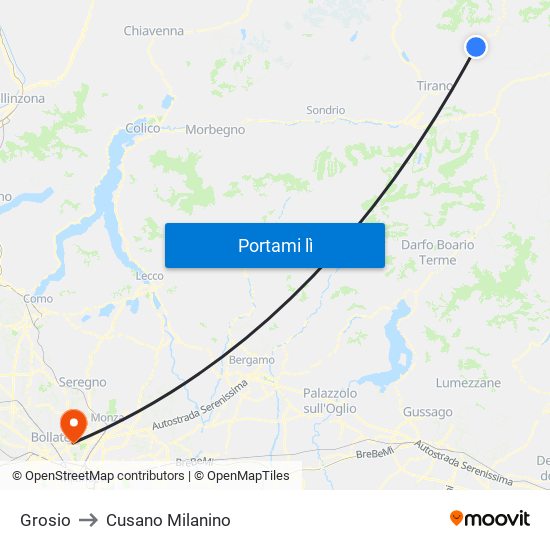Grosio to Cusano Milanino map