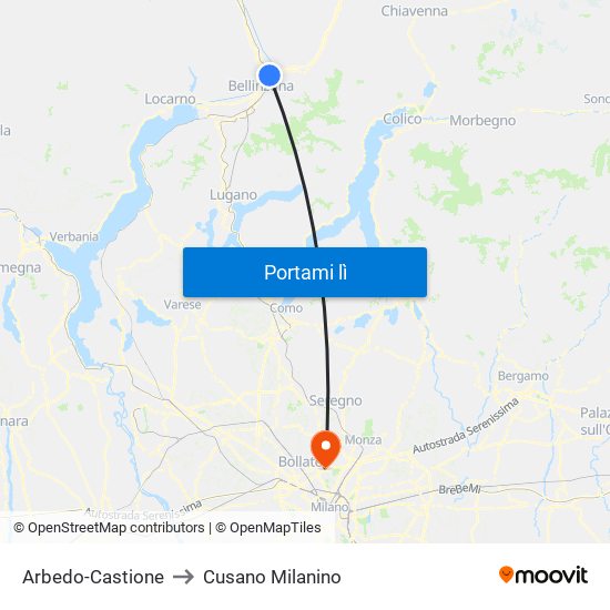 Arbedo-Castione to Cusano Milanino map