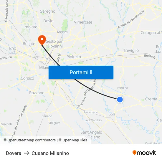 Dovera to Cusano Milanino map