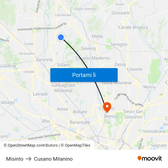 Misinto to Cusano Milanino map