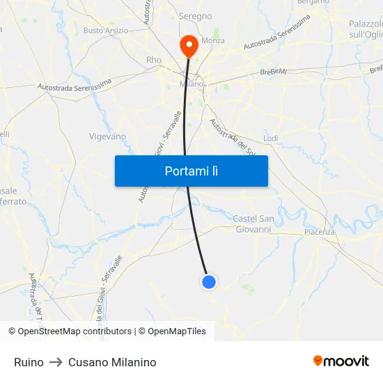 Ruino to Cusano Milanino map