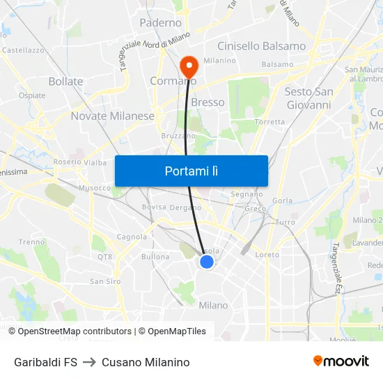 Garibaldi FS to Cusano Milanino map