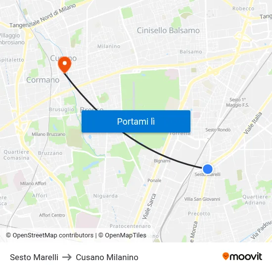 Sesto Marelli to Cusano Milanino map