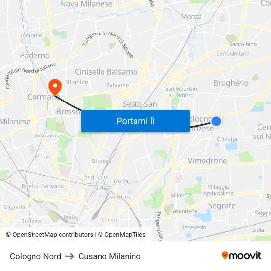 Cologno Nord to Cusano Milanino map