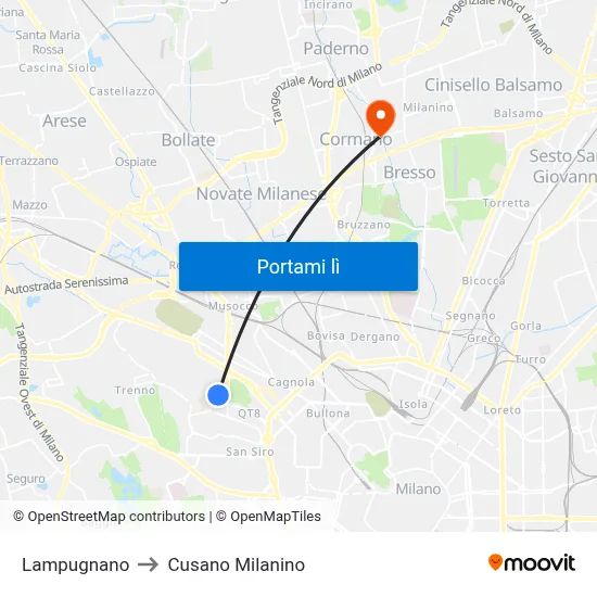 Lampugnano to Cusano Milanino map