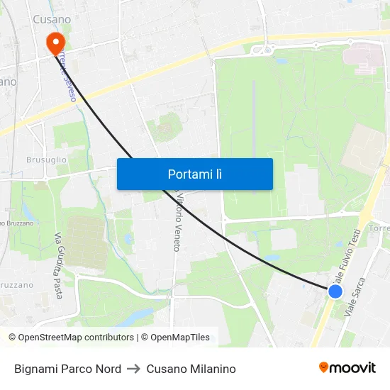 Bignami Parco Nord to Cusano Milanino map