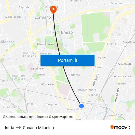 Istria to Cusano Milanino map