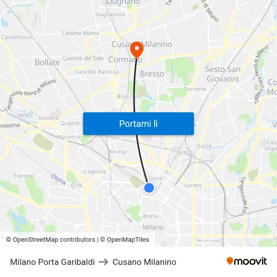 Milano Porta Garibaldi to Cusano Milanino map