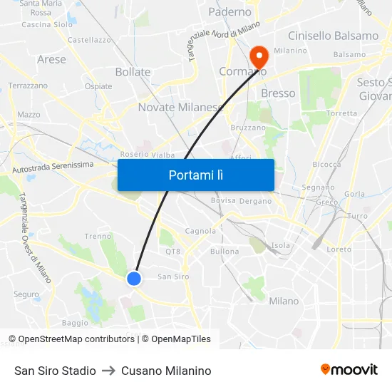 San Siro Stadio to Cusano Milanino map