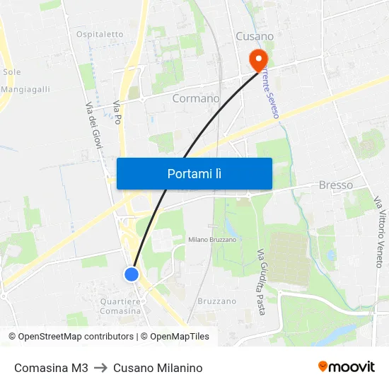 Comasina M3 to Cusano Milanino map