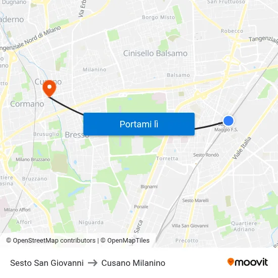 Sesto San Giovanni to Cusano Milanino map