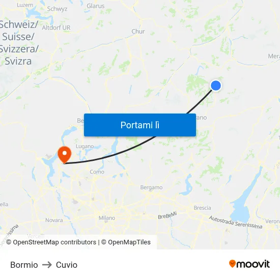 Bormio to Cuvio map
