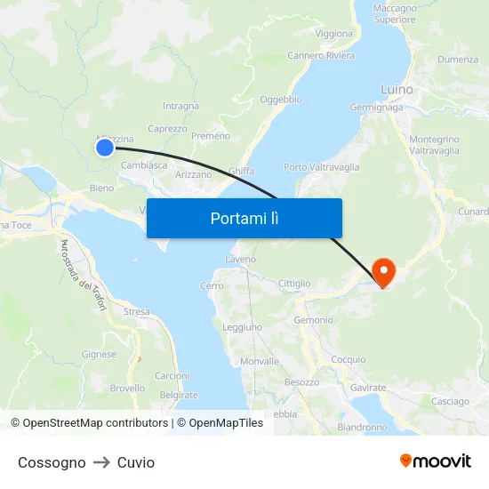 Cossogno to Cuvio map