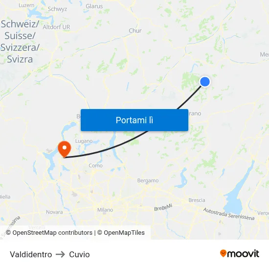 Valdidentro to Cuvio map