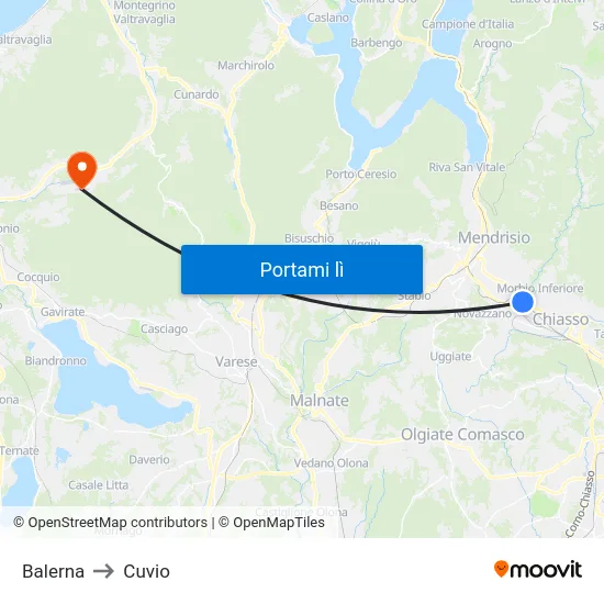 Balerna to Cuvio map