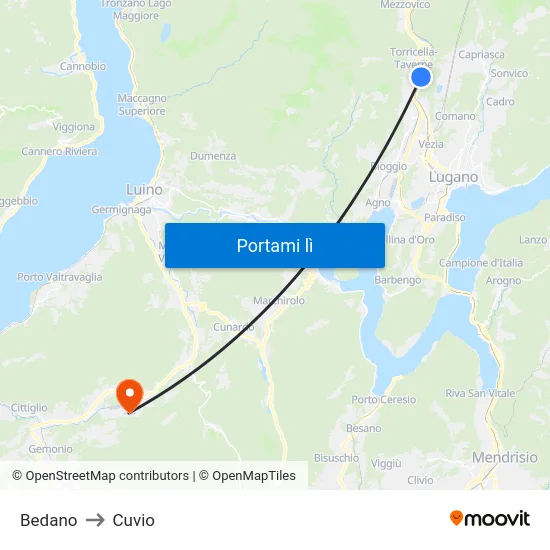 Bedano to Cuvio map