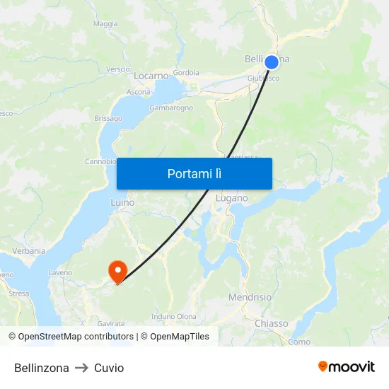 Bellinzona to Cuvio map