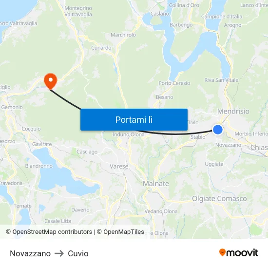 Novazzano to Cuvio map