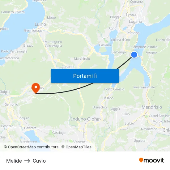 Melide to Cuvio map