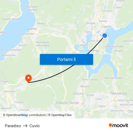 Paradiso to Cuvio map