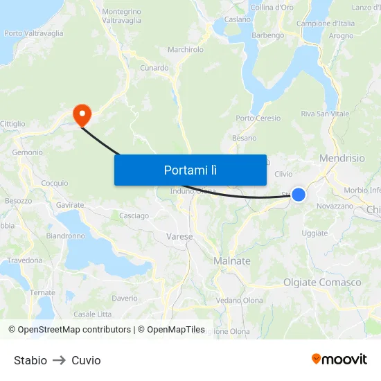 Stabio to Cuvio map