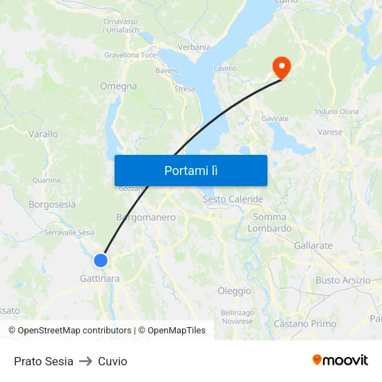 Prato Sesia to Cuvio map