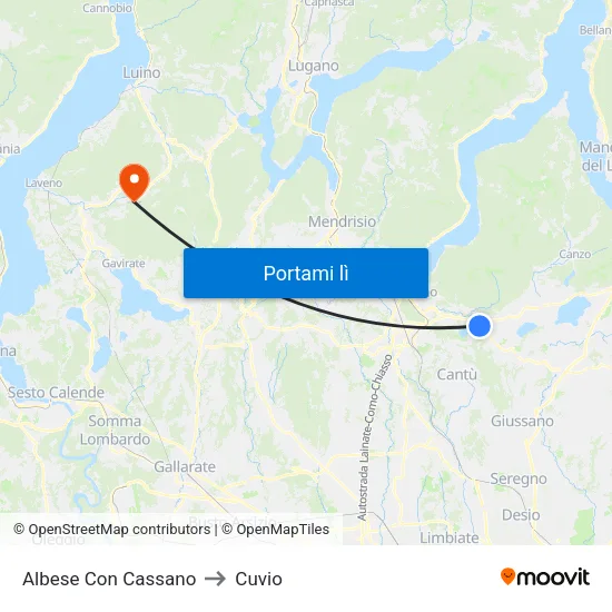 Albese Con Cassano to Cuvio map